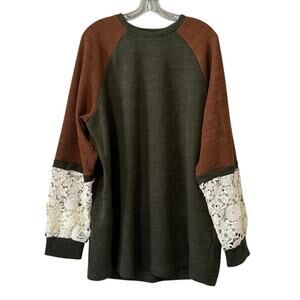 Sunshine & Rodeos Sweater Women Size XL Crocheted Sleeves Peasant Cottagecore